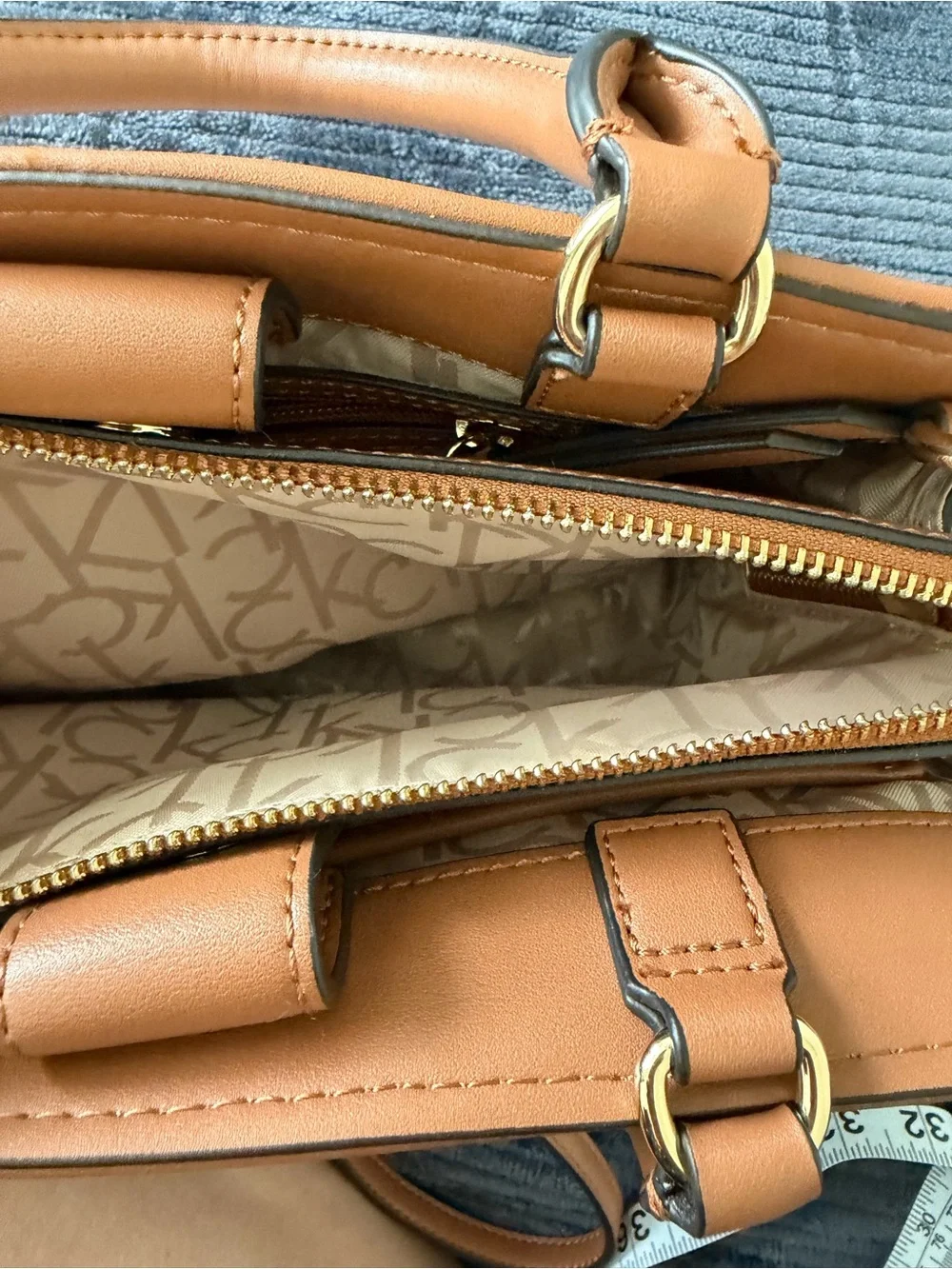 Calvin Klein Tan and Cream Signature Satchel with Shoulder Strap